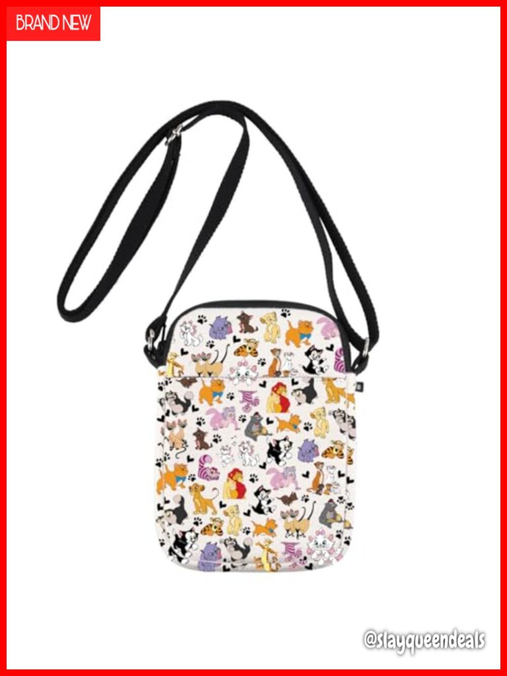 Canvas Crossbody Bag Kitten Cat Themed Adjustable Strap 3 Compartments